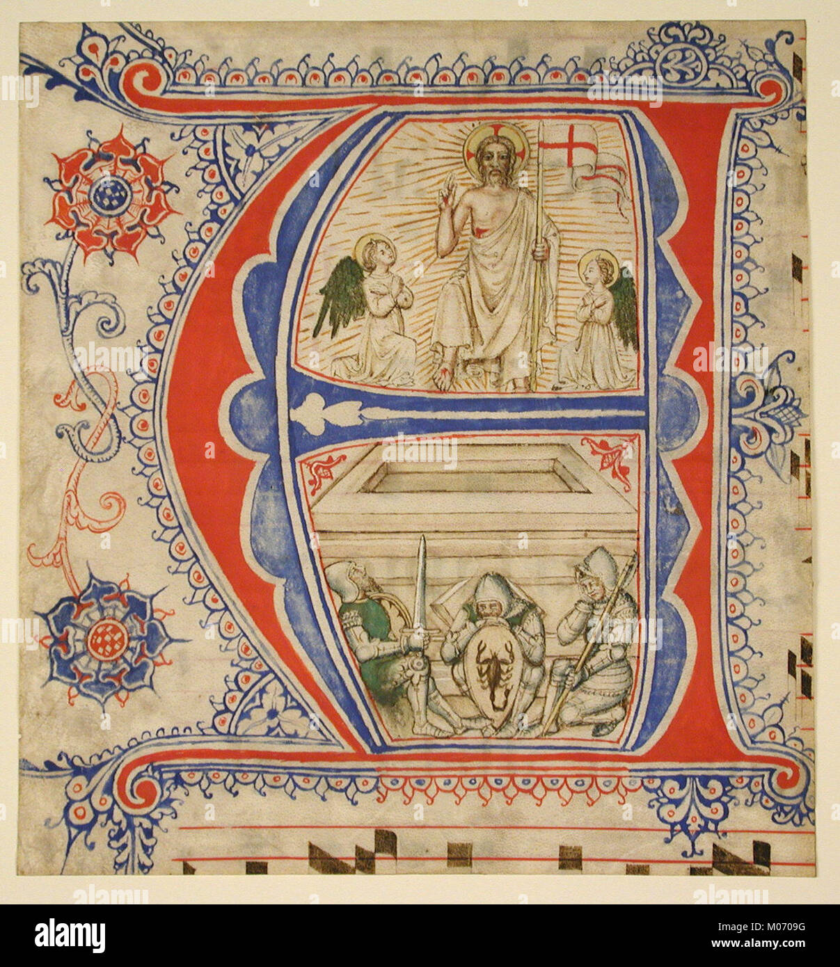 Manuscript Leaf Showing an Illuminated Initial A and The Resurrection MET tem2321-5 Stock Photo