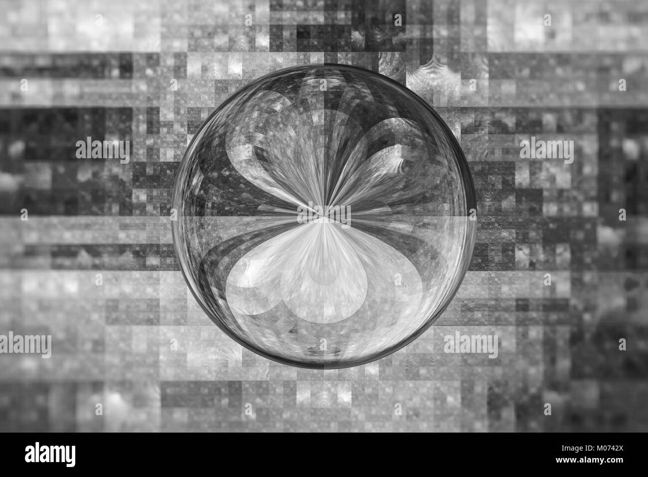 Glossy ball in technology grid black and white texture, computer generated abstract background, 3D rendering Stock Photo