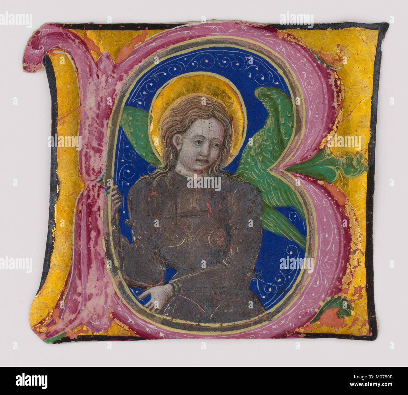 Manuscript Leaf Cutting from a Choir Book with an Illuminated Initial B and the Archangel Michael MET DP164984 Stock Photo