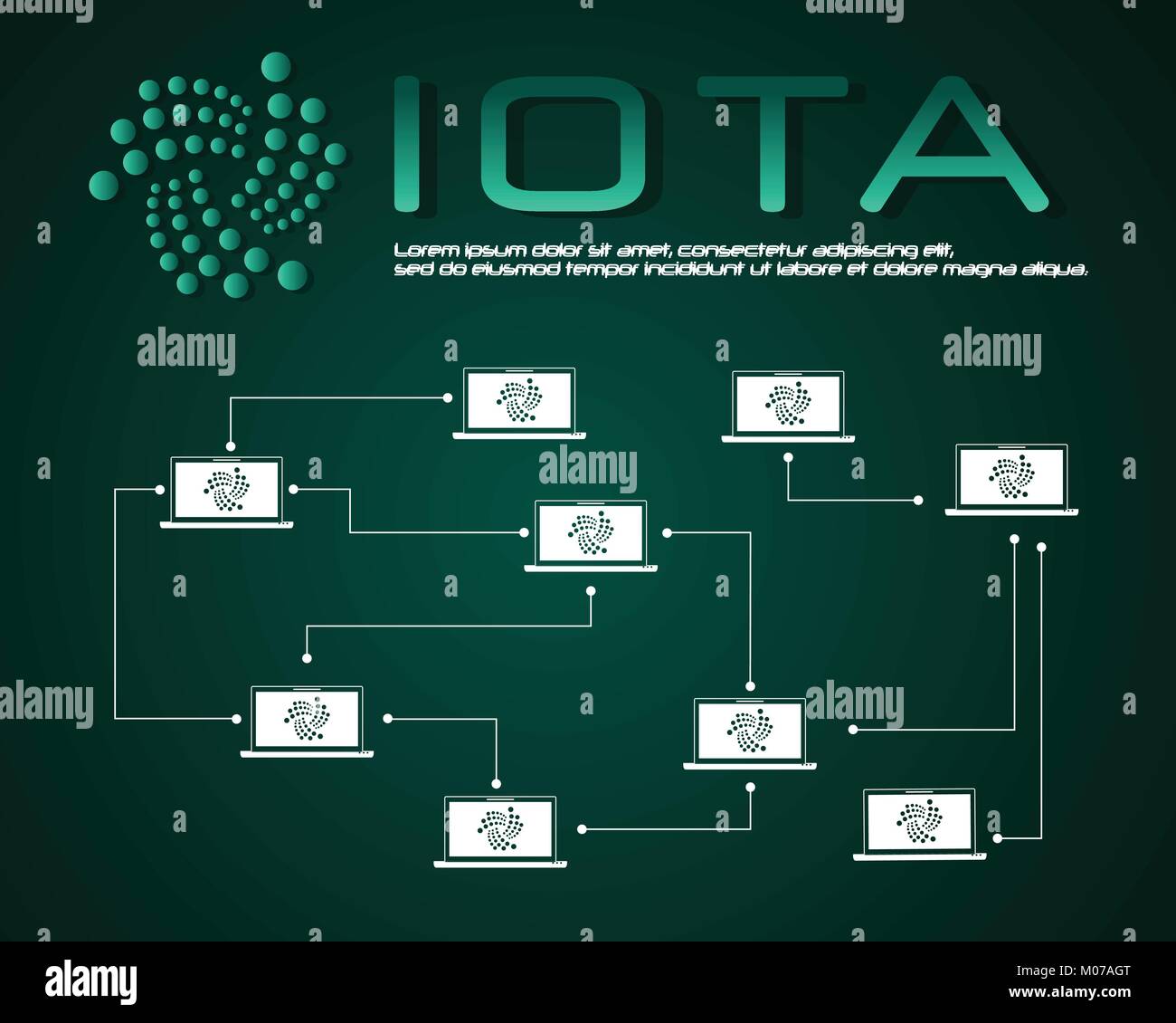 IOTA blockchain on green background Stock Vector