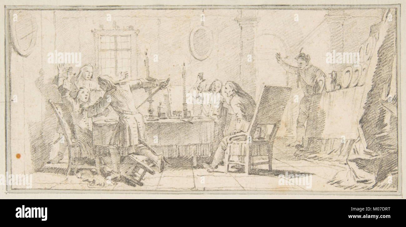 Drepe This illustration shows a dramatic murder scene inside an interior ...