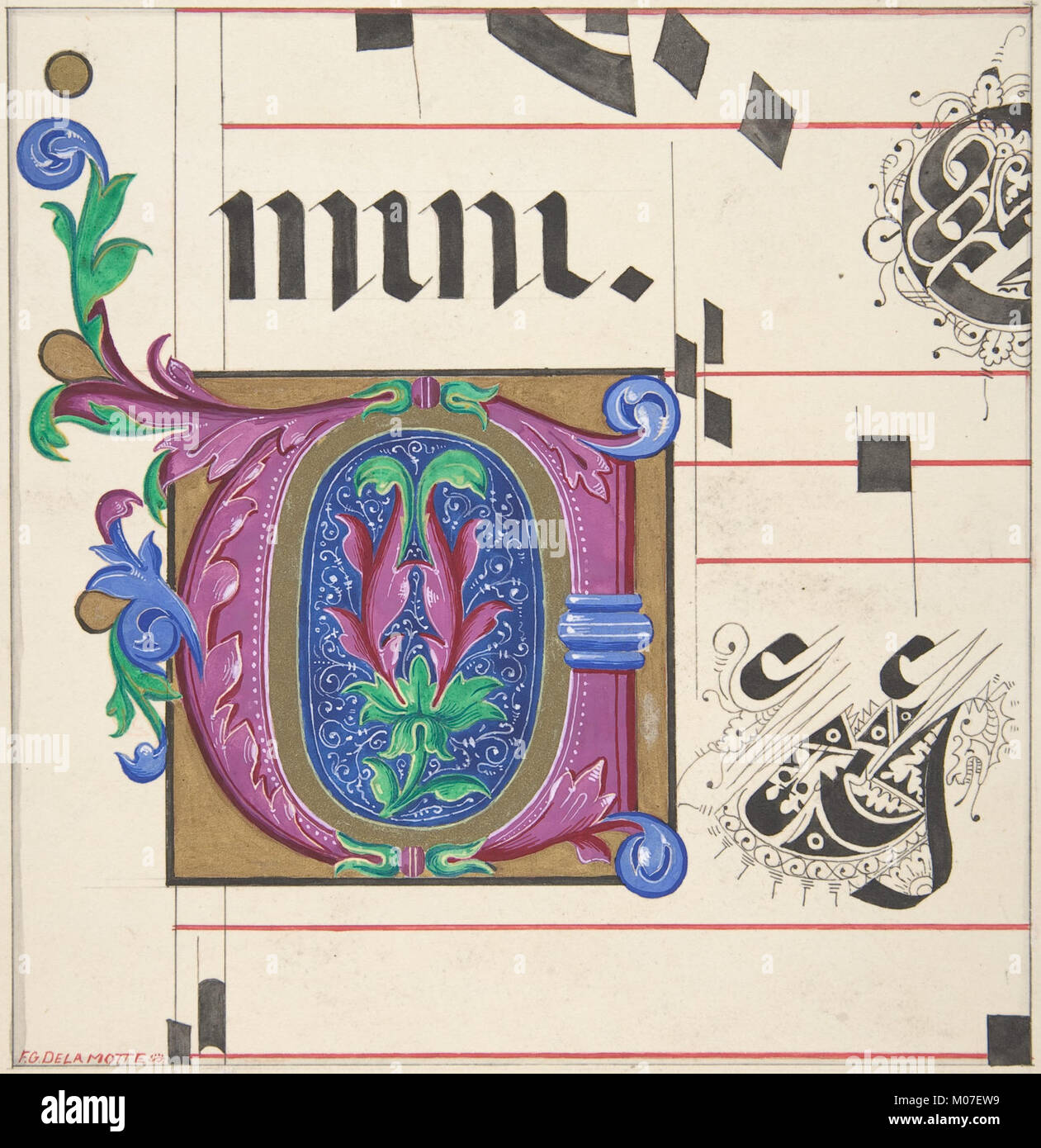 This illuminated initial from a hymnal features intricate design and ...