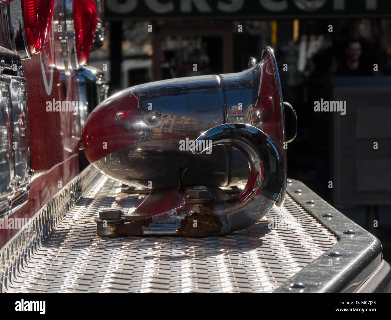 Fire truck horn closeup background Stock Photo - Alamy