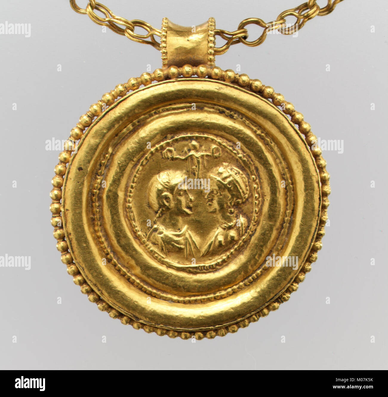 Necklace with Gold Marriage Medallion and Hematite Amulet MET dp30690