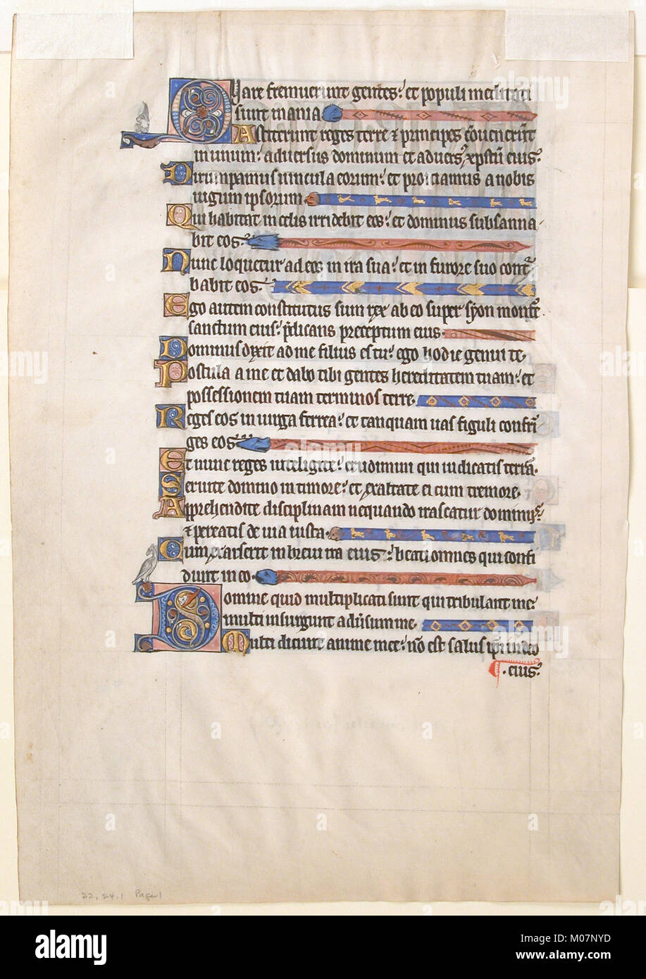 A manuscript leaf from a royal psalter with detailed illumination and ...