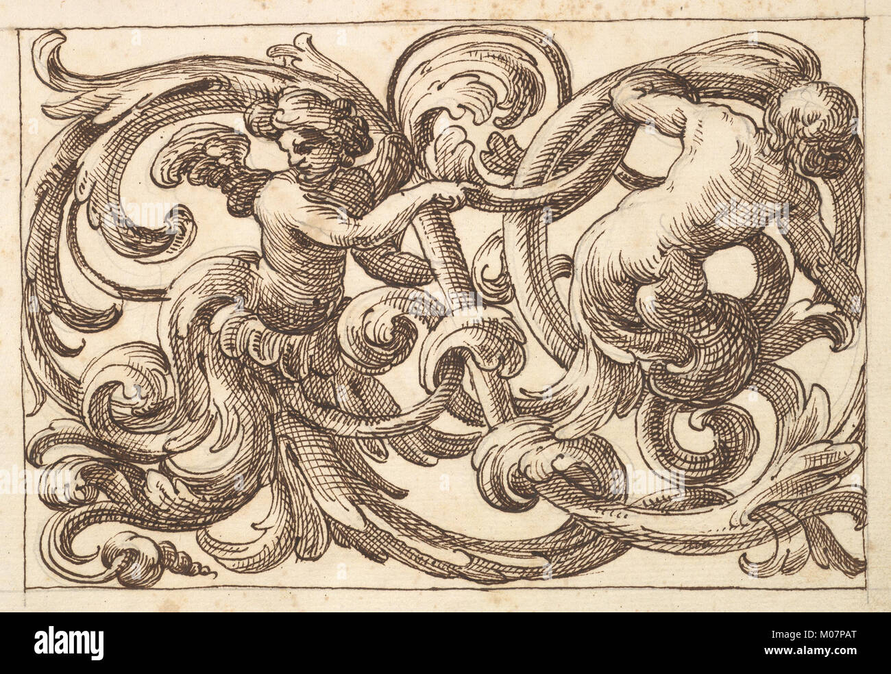 Horizontal Panel Design with Two Young Male Figures between Acanthus ...