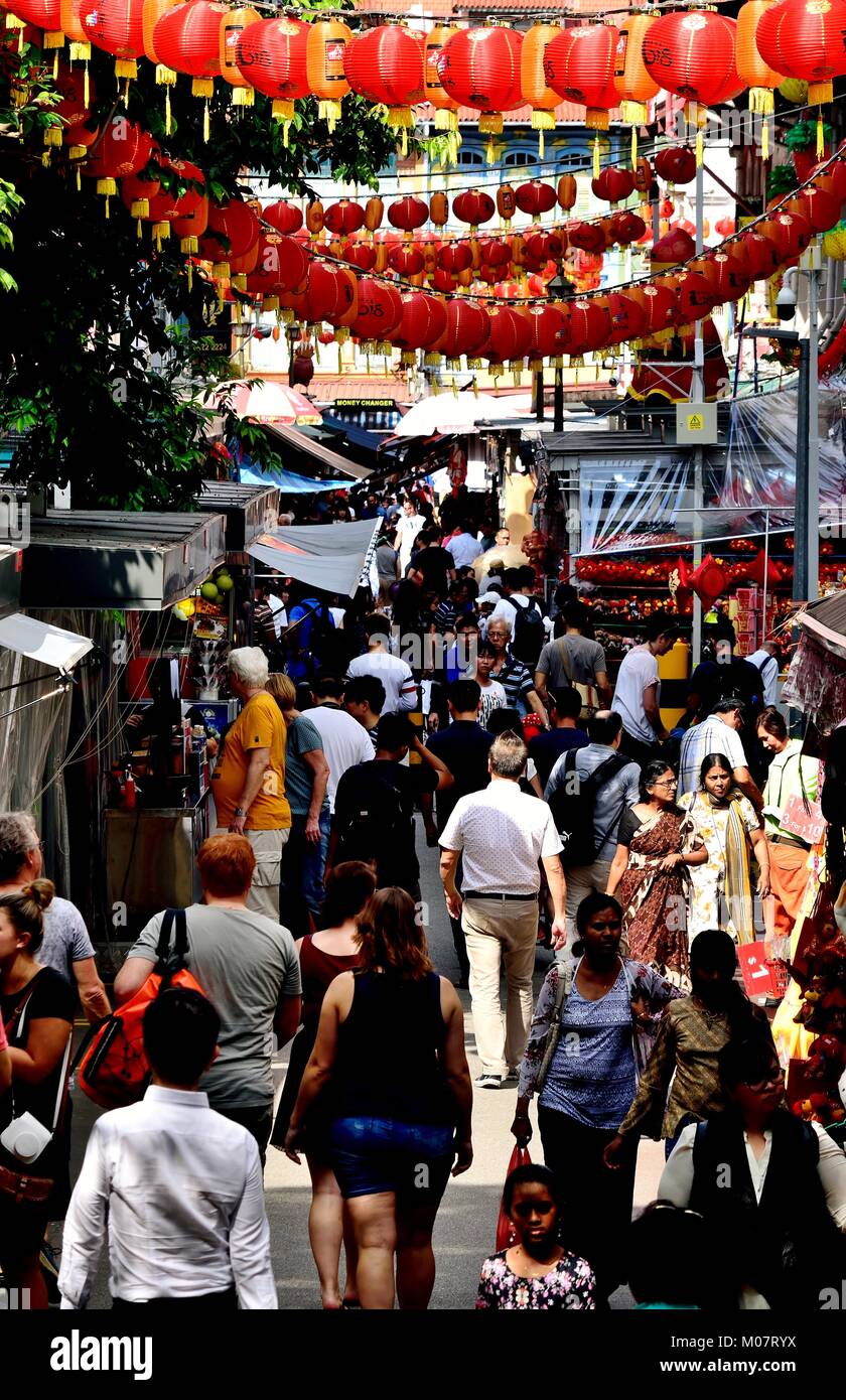 Crowded Street Decorated With Red And Yellow Lanterns During Chinese Lunar New Year In Chinatown 5117