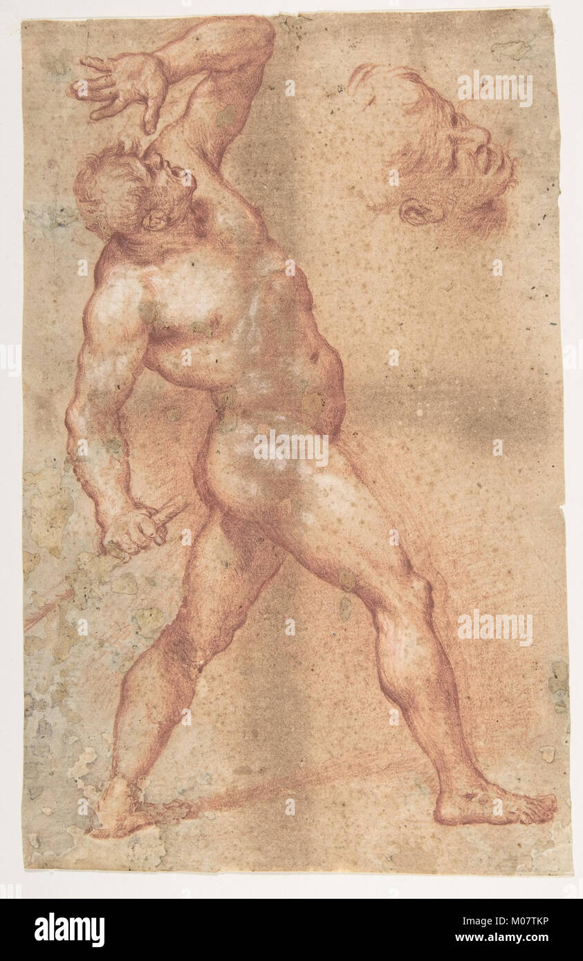 Male Nude with Left Arm Upraised, and a Further Study of His Head MET DP809452 Stock Photo