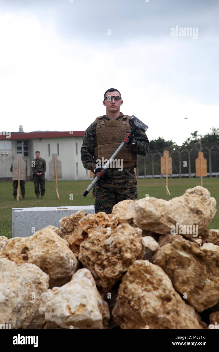 CAMP HANSEN, OKINAWA, Japan Lance Cpl. Eric Johnston simulates hard labor during a
