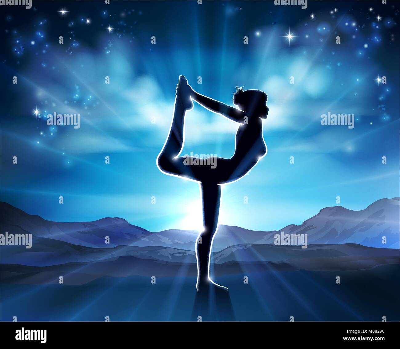 Woman Yoga Pilates Pose Silhouette Background Stock Vector