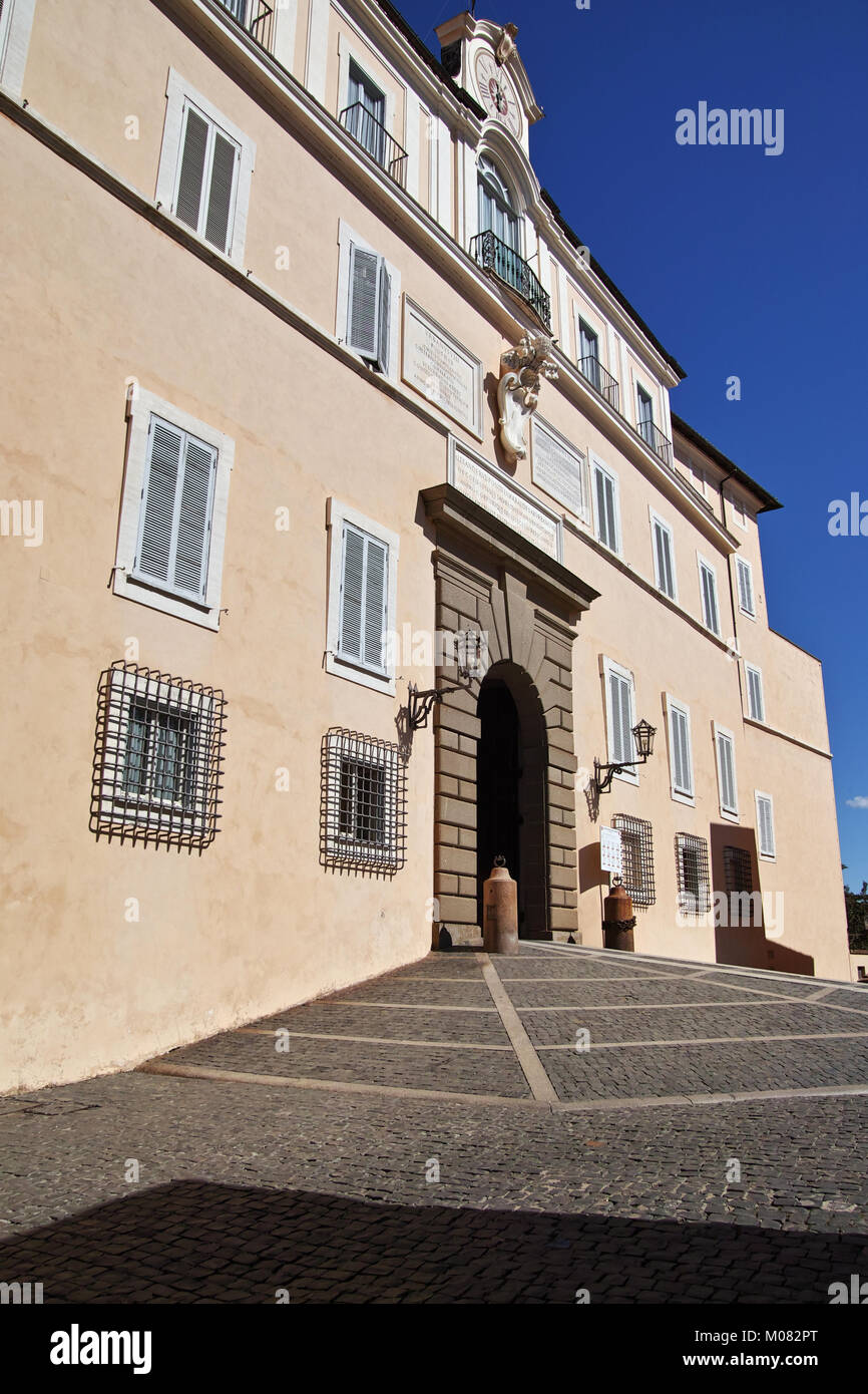 facade and entrance of the apostolic palace of Castel Gandolfo, 2017, Rome, Lazio, Italy Stock Photo