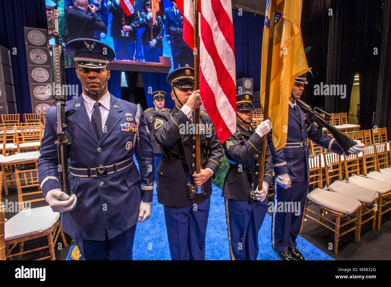 New Jersey National Guard Honor Guard members, left to right front