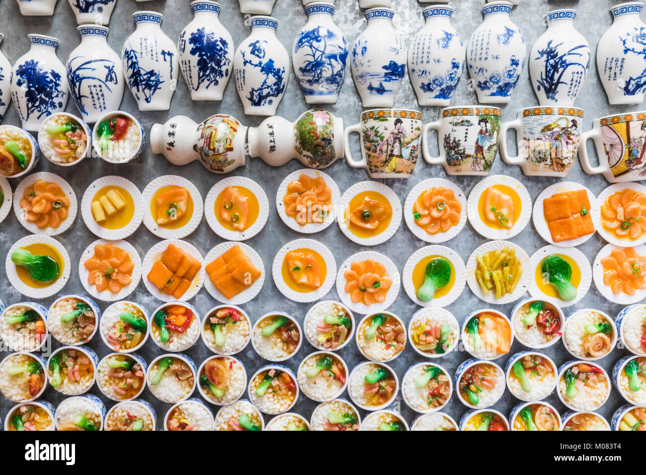 China, Hong Kong, Mong Kok, Ladies Market, Display of Souvenir Fridge of Chinese Food