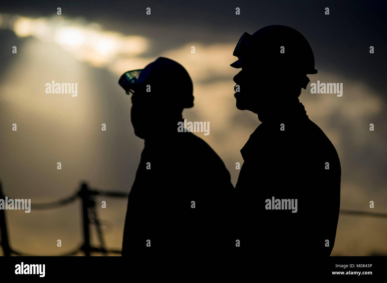 MEDITERRANEAN SEA  (Jan. 17, 2017) Sailors from the sea-and-anchor detail stand on the forecastle aboard the Arleigh Burke-class guided-missile destroyer USS Carney (DDG 64), after departing Alexandria, Egypt. Carney, forward-deployed to Rota, is on its fourth patrol in the U.S. 5th Fleet area of operations in support of maritime security operations to reassure allies and partners and preserve the freedom of navigation and free flow of commerce in the region. (U.S. Navy Stock Photo