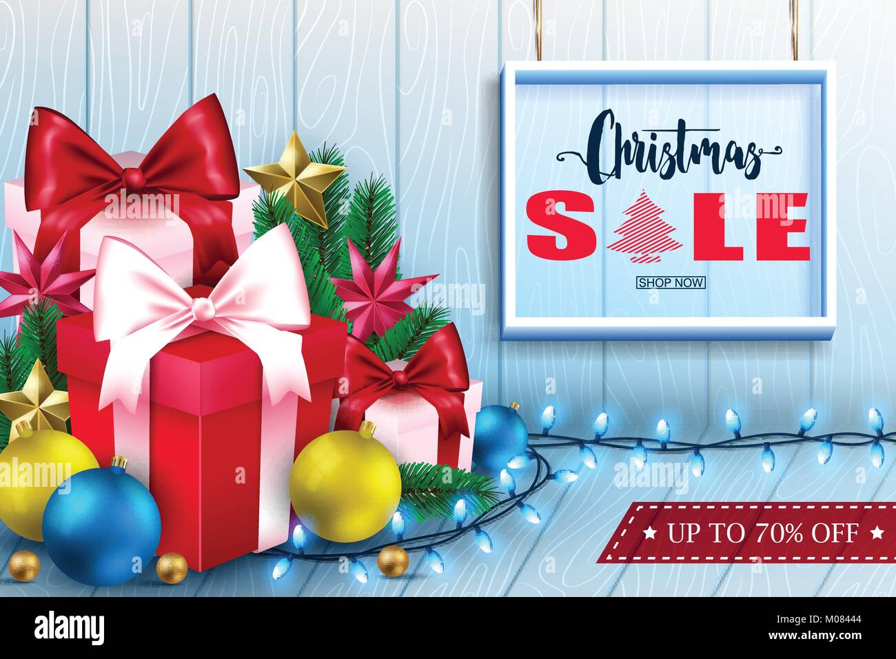 3d Christmas Sale Inside A Frame In Wooden Background Banner With