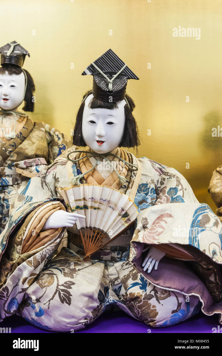 Japan, Honshu, Shizuoka Prefecture, Atami, Atami Castle, Exhibit of Japanese Doll in Historical Period Costume Stock Photo