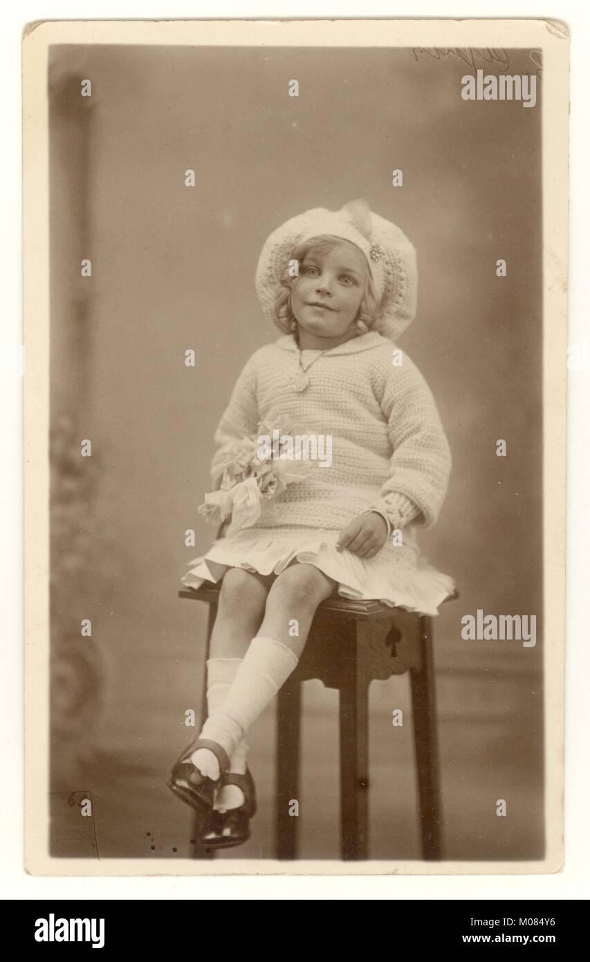 Studio portrait photograph of pretty young girl taken at Sharp's Studio, Canning Town, London, circa 1922 Stock Photo