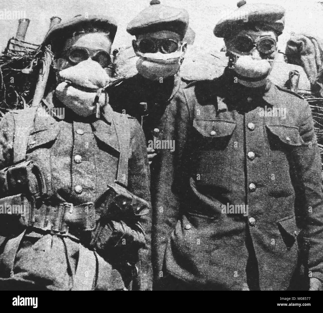 Prototype British  gas masks  used in 1915 -  WWI Stock Photo