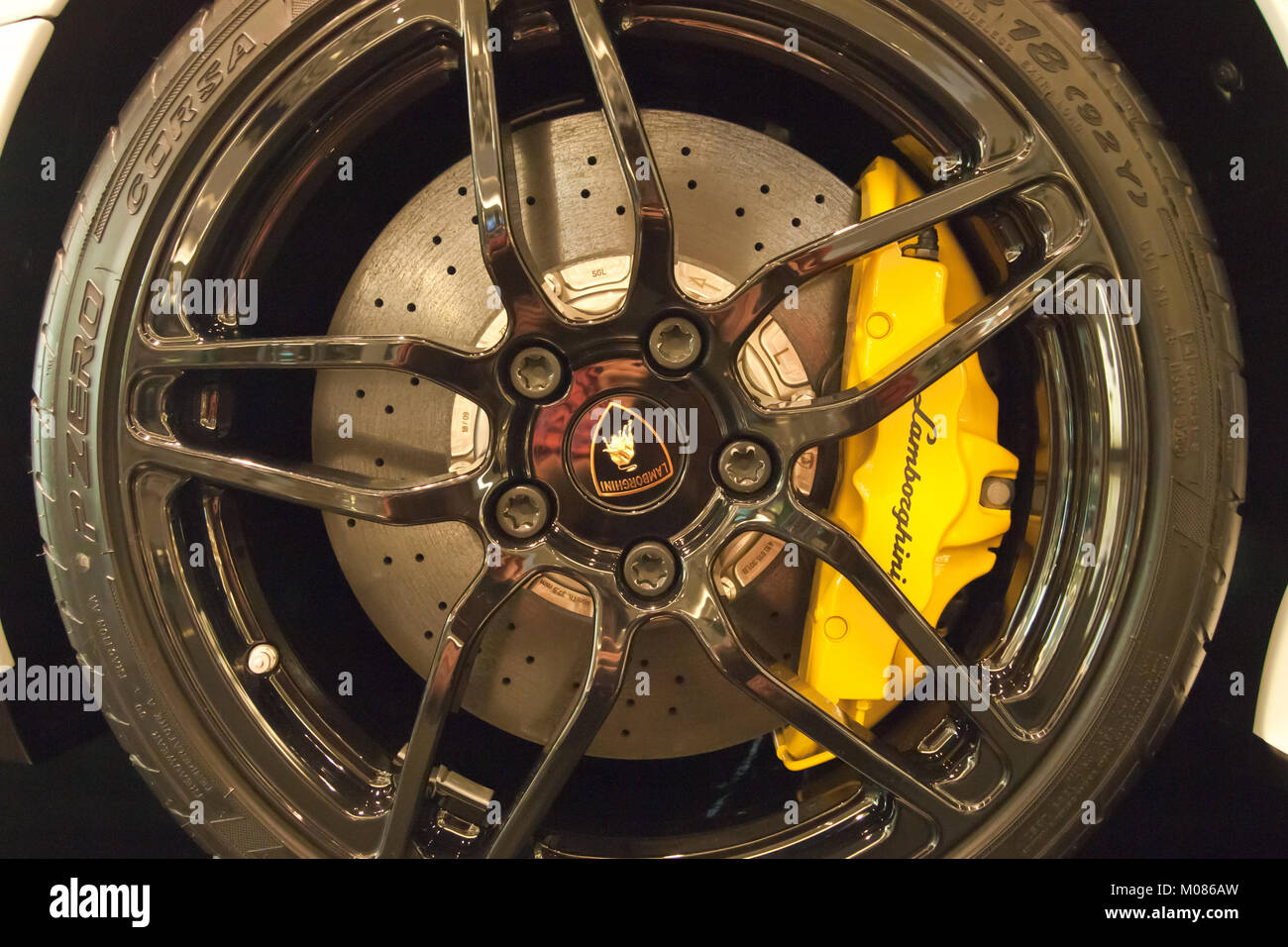 Automobili Lamborghini S.p.A. car wheel, an Italian luxury sport supercar Stock Photo