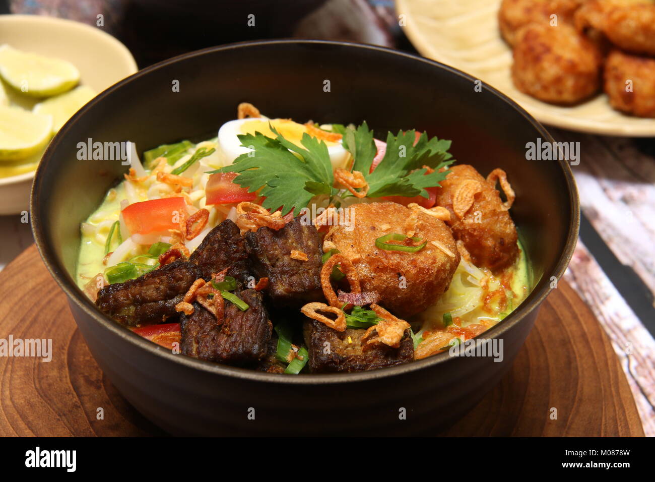 Soto Medan, the Beef and Coconut Milk Soup from Medan, North Sumatra Stock Photo