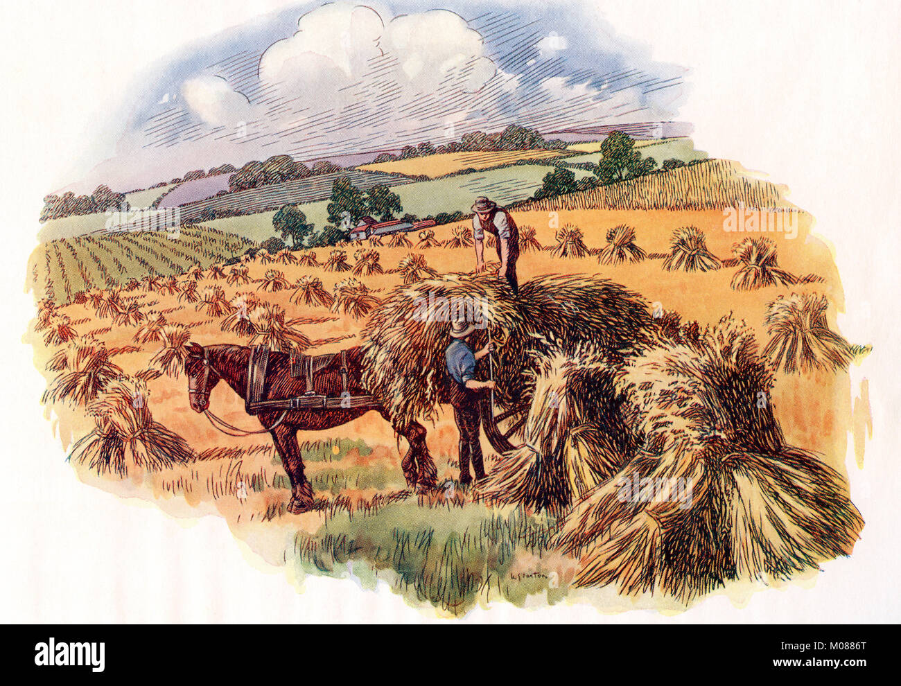 Harvesting at Tolpuddle, Dorset, England in the 19th century.  From The Martyrs of Tolpuddle, published 1934. Stock Photo