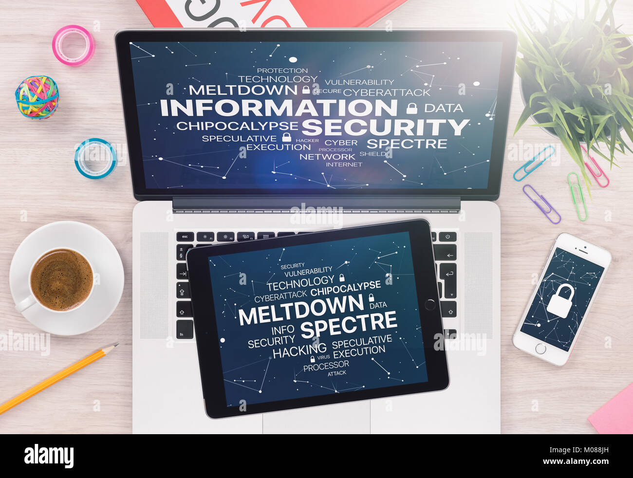 Information security concept with Meltdown and Spectre threat on laptop ...