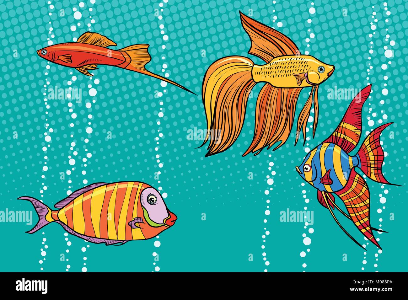 Set collection of aquarium fish Stock Vector