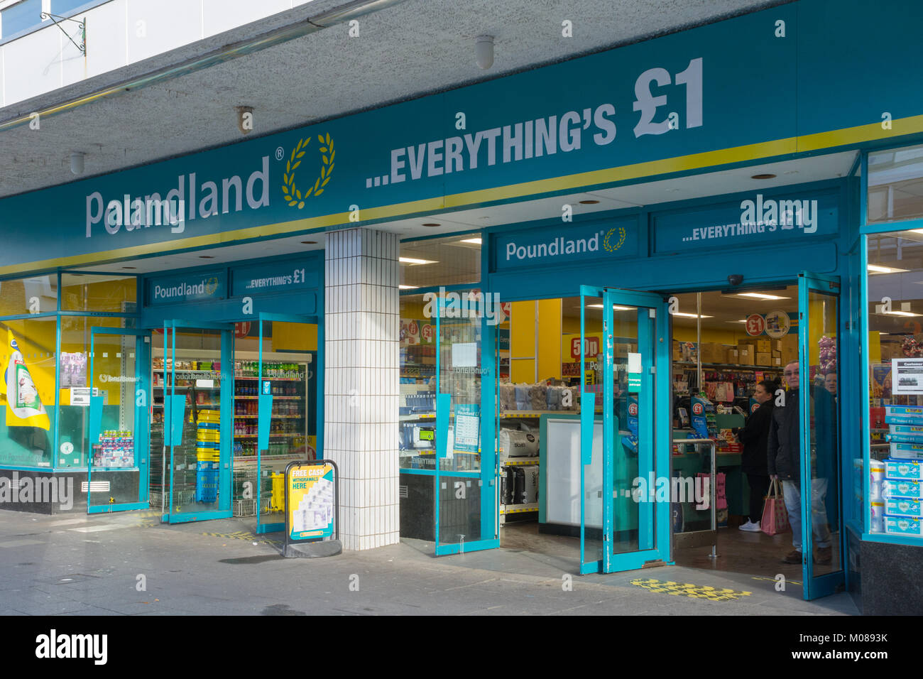 Poundland shop front and sign, UK Stock Photo