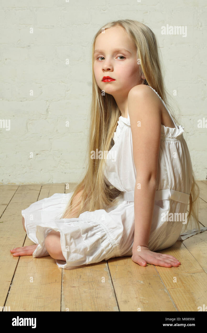 Upset, sad, bored - young child girl, emotions Stock Photo