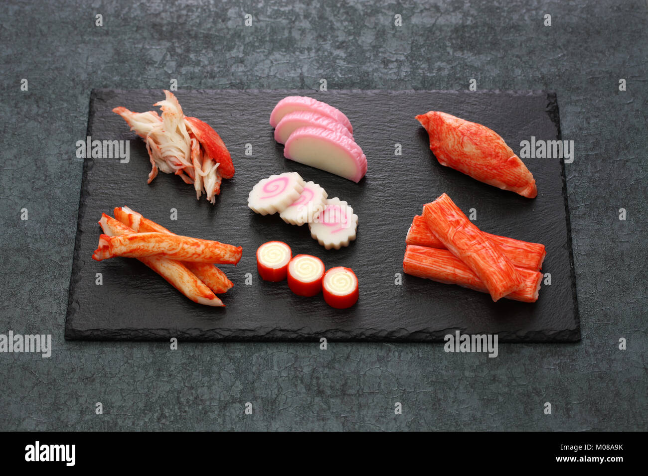 variety of surimi products, imitation crab sticks, japanese food Stock Photo