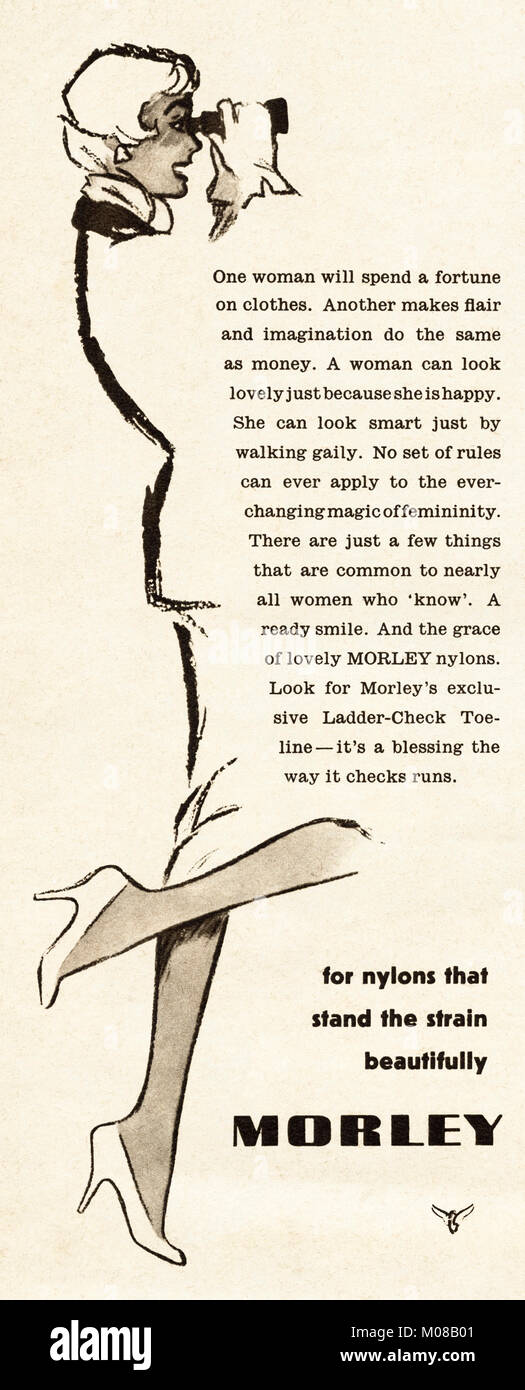 1950s old vintage original advert advertising Morley nylon stockings in magazine circa 1954 Stock Photo