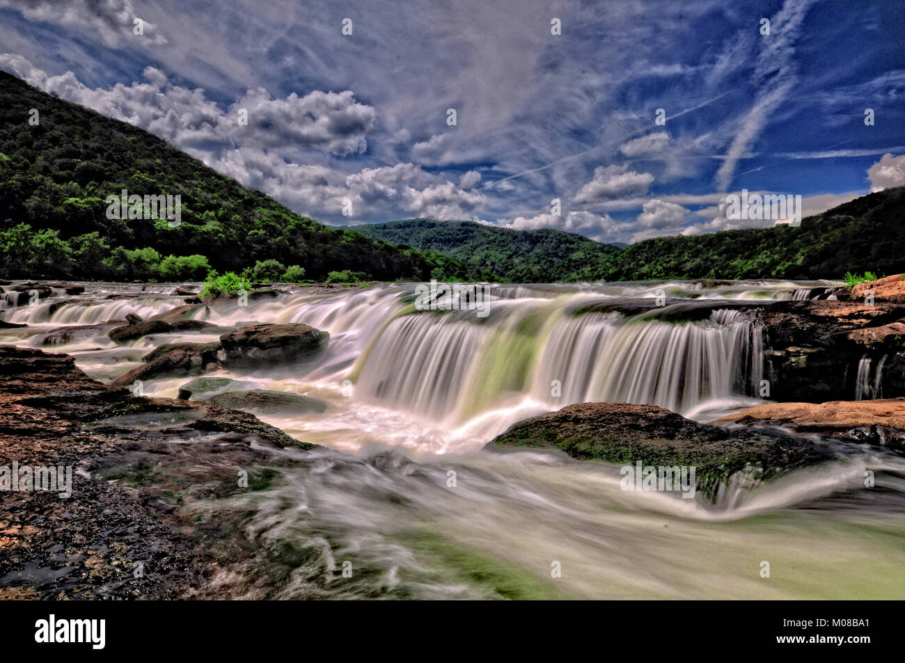 Iconic Sandstone Falls of the New River Gorge West Virginia Stock Photo