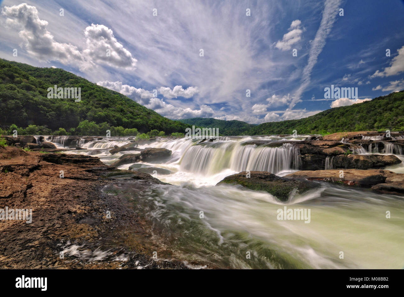 Iconic Sandstone Falls of the New River Gorge West Virginia Stock Photo