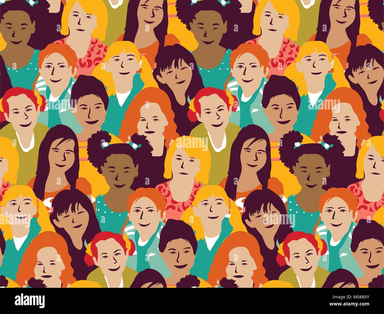 Girls group and crowd seamless pattern. Stock Vector