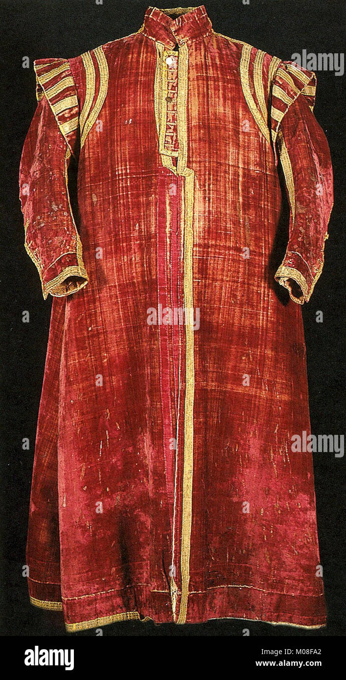 This historical men's robe illustrates textile design, formal fashion ...
