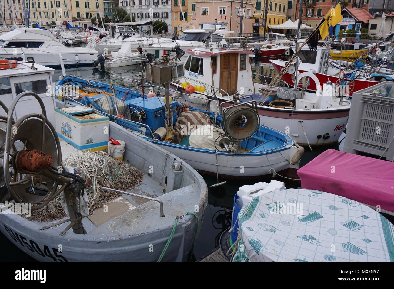 Savona Italy port, harbor for yacht, fishing boat and ships Stock Photo