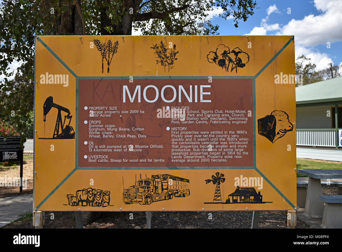 sign at Moonie in queensland in australia promoting the small country ...