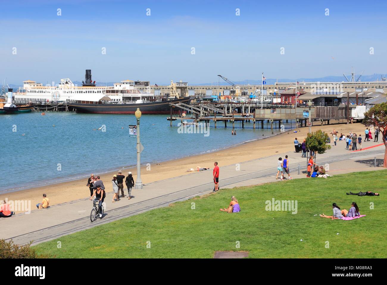 SAN FRANCISCO, USA - APRIL 8, 2014: People visit Aquatic Park in San Francisco, USA. San Francisco is the 4th most populous city in California (837,44 Stock Photo