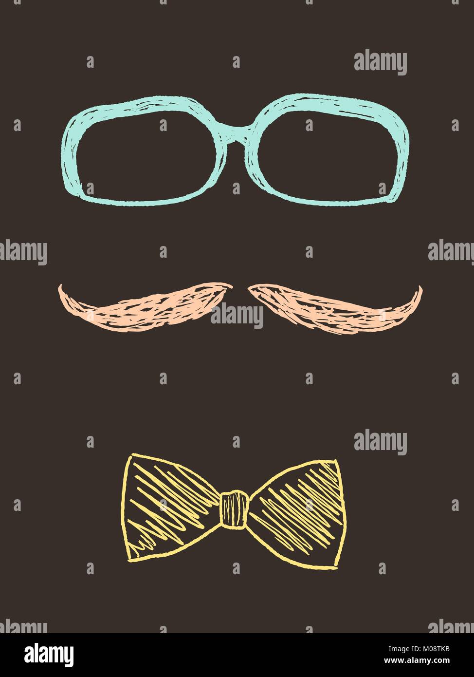 Hipster objects set doodle - glasses, mustache and bow tie vector ...
