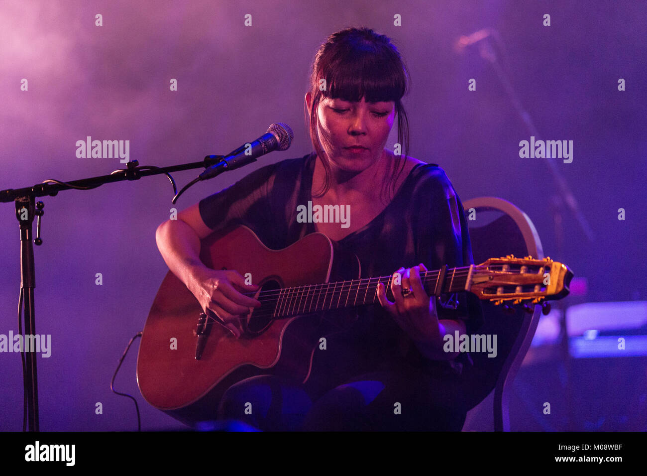 The Swedish singer, songwriter and musician Sandra Sumie Nagano is better known by her stage name Sumie and here seen at a live concert at Rockefeller in Oslo. Norway, 01/08 2013. Stock Photo