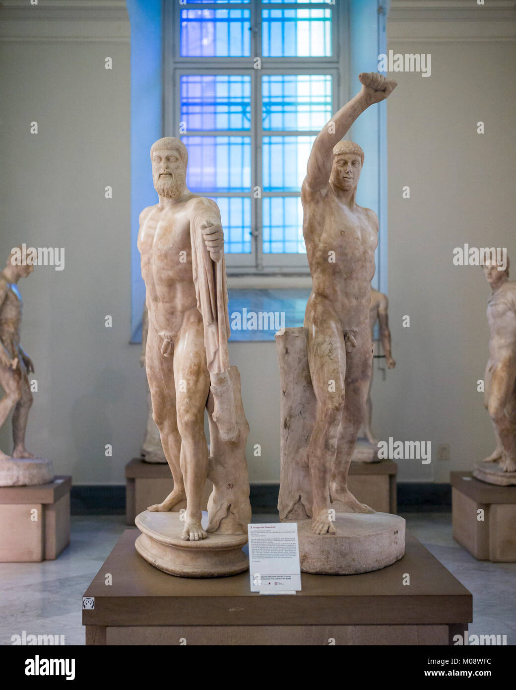 Naples. Italy. The Tyrannicides group, sculpture depicting Harmodius (right) and Aristogeiton (left), 2nd century Roman copy of a Greek original. Stock Photo