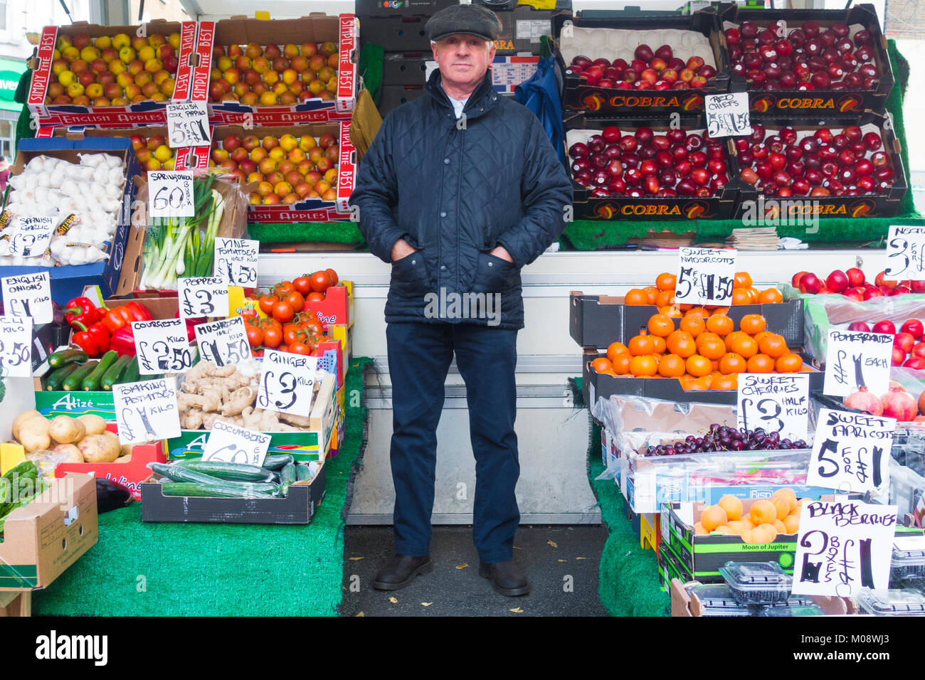 A fruit and veg street trader Stock Photo