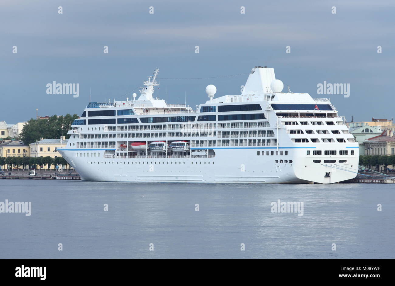 cruise ship at the pier early in the morning Stock Photo