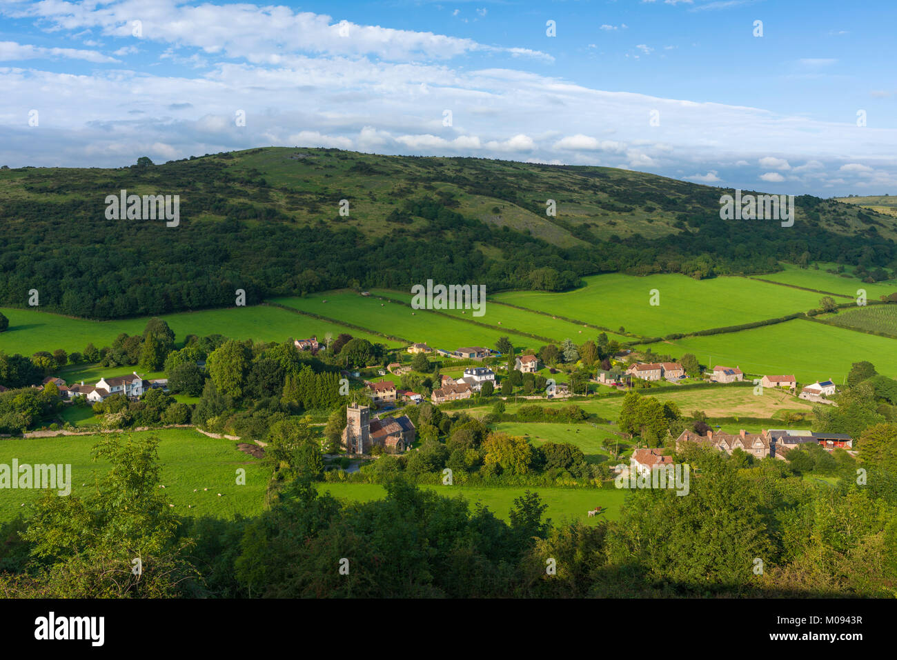 The village of Compton Bishop below Wavering Down in the Mendip Hills, Somerset, England. Stock Photo