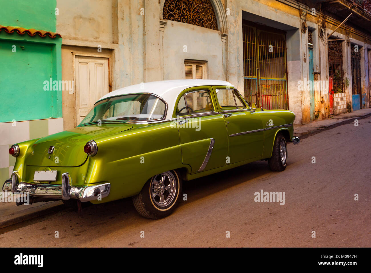 Classic American Car on a Street in Havana Cuba Stock Photo