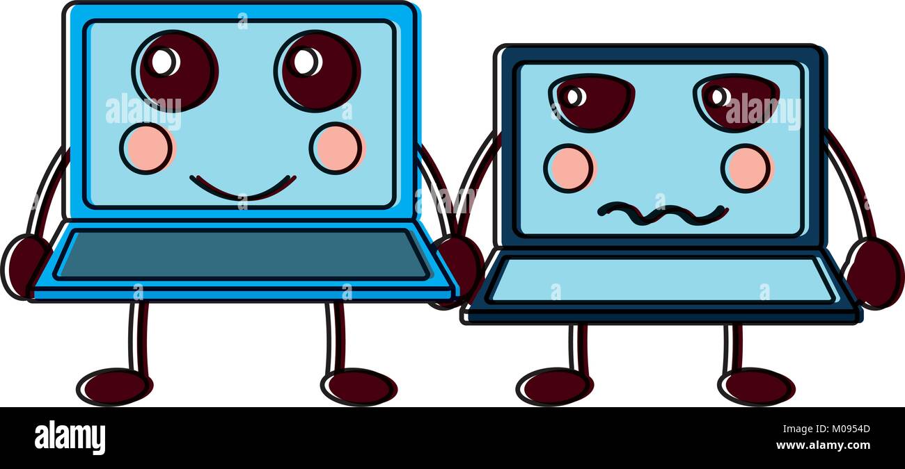 laptop computer pair cartoon kawaii character Stock Vector Image & Art ...
