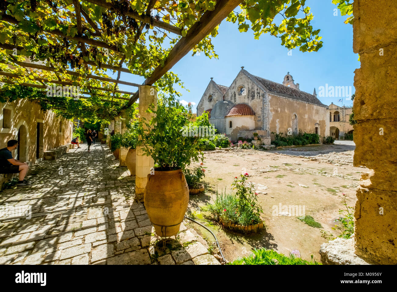 Monastic Church Greek Orthodox two-nave church, National Monument of Crete in the struggle for independence, Moni Arkadi Monastery, Crete, Greece, Eur Stock Photo