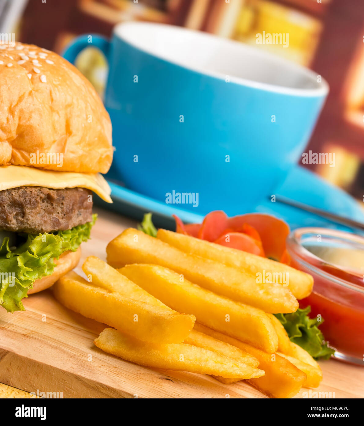 Burger Chips Coffee Meaning Fast Food And Sandwich Stock Photo