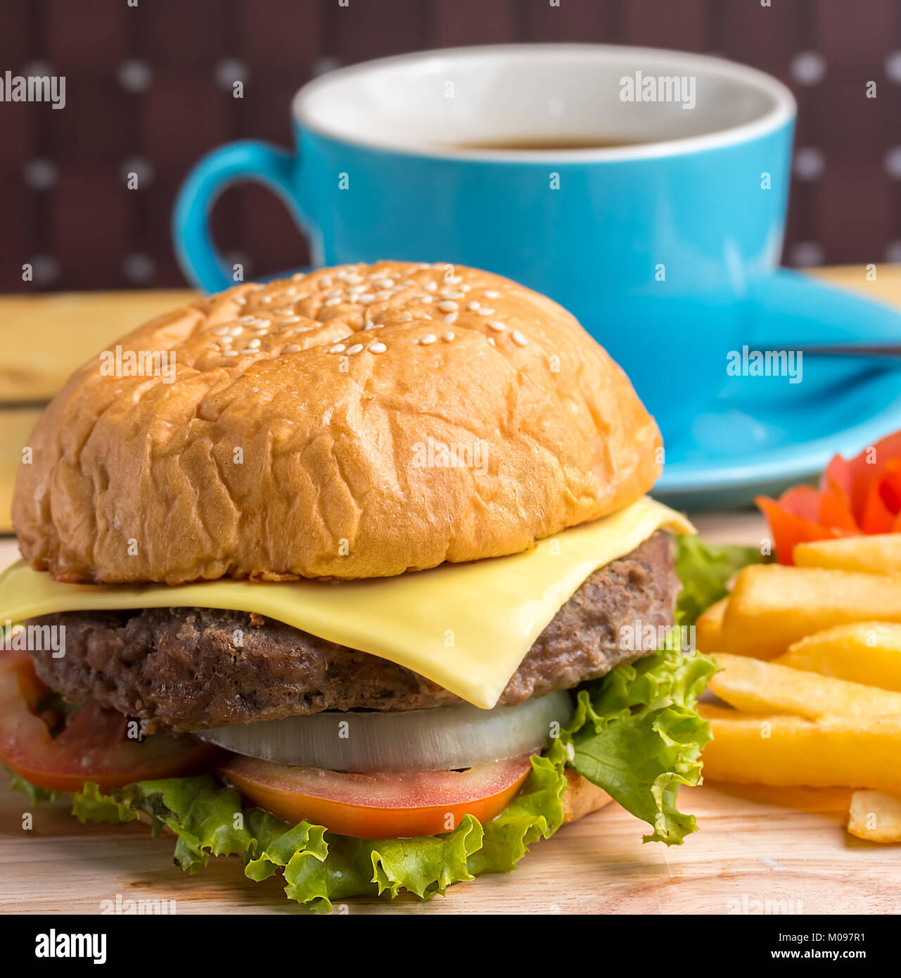 Burger Chips Coffee Showing Fast Food And Burgers Stock Photo Alamy