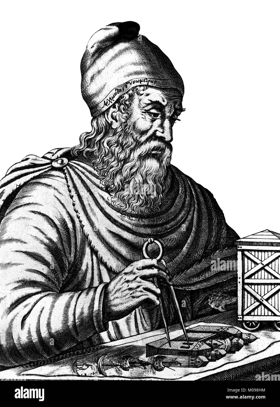Archimedes (c.287-c.212 BC). Illustration of the Greek mathematician from around 1584 Stock Photo